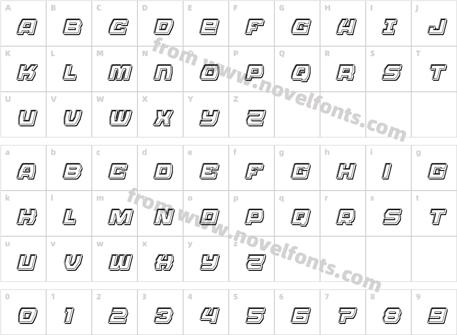 Olympic Carrier Engraved ItalicCharacter Map