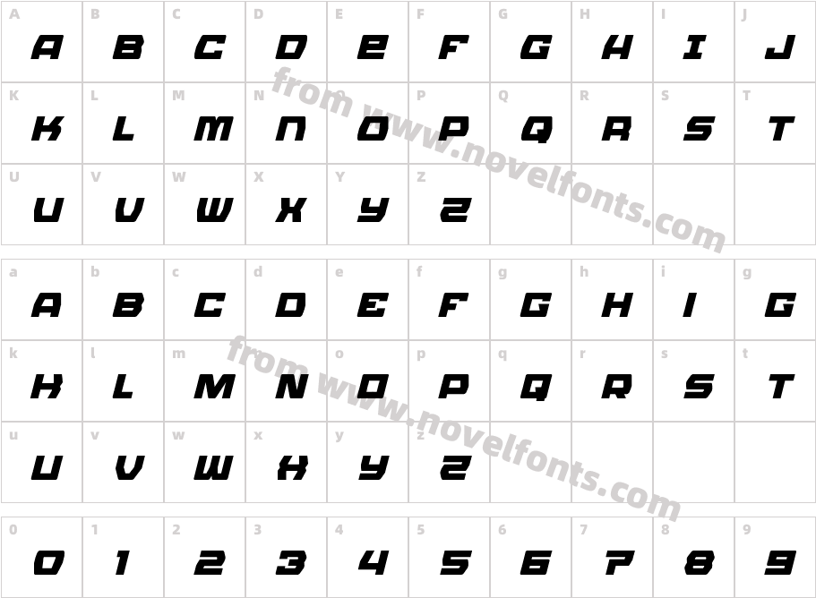 Olympic Carrier ItalicCharacter Map