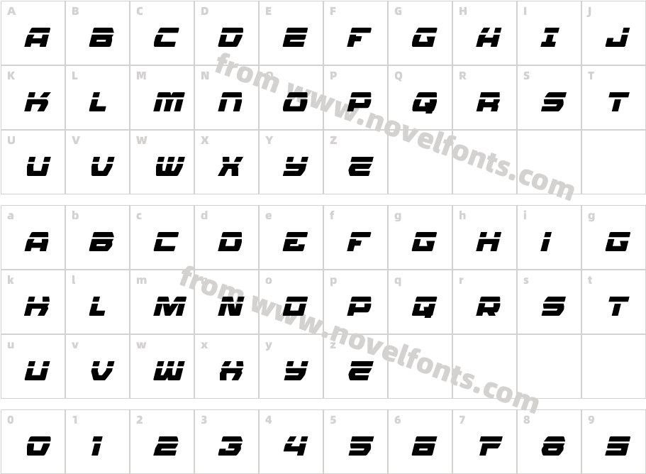 Olympic Carrier Laser ItalicCharacter Map