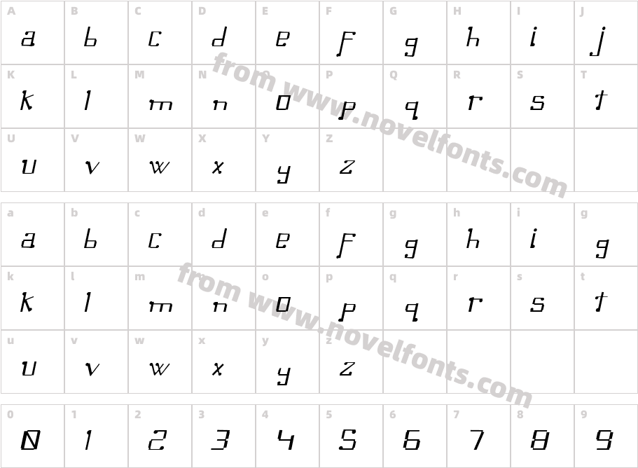 Omellons LightItalicCharacter Map