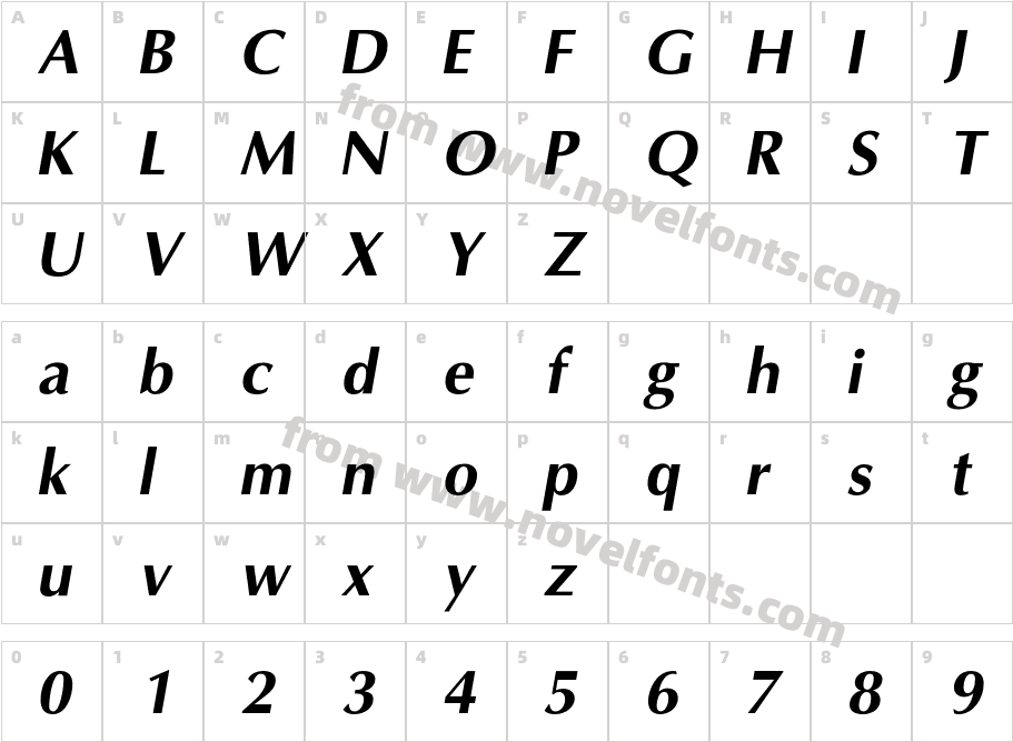 OmniBoldItalicCharacter Map