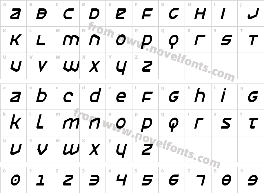 Opilio Condensed ItalicCharacter Map