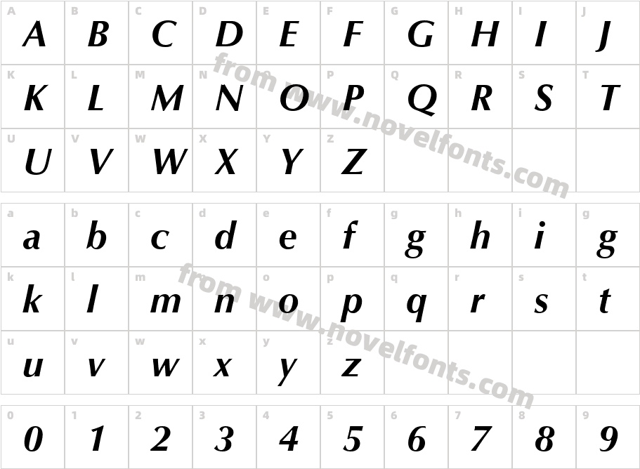 Optima LT Bold ItalicCharacter Map