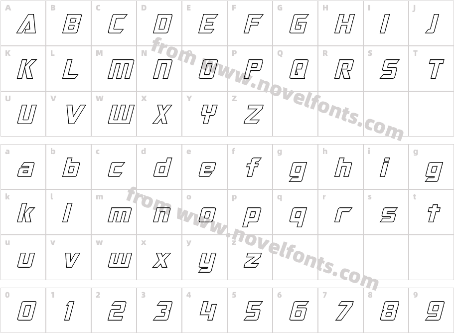 Optimus Hollow ItalicCharacter Map