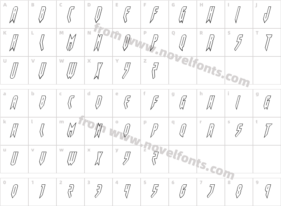 Opus Magnus Outline Condensed ItalicCharacter Map