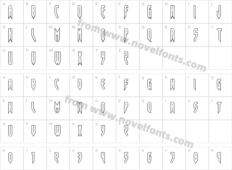 Opus Magnus Outline CondensedCharacter Map