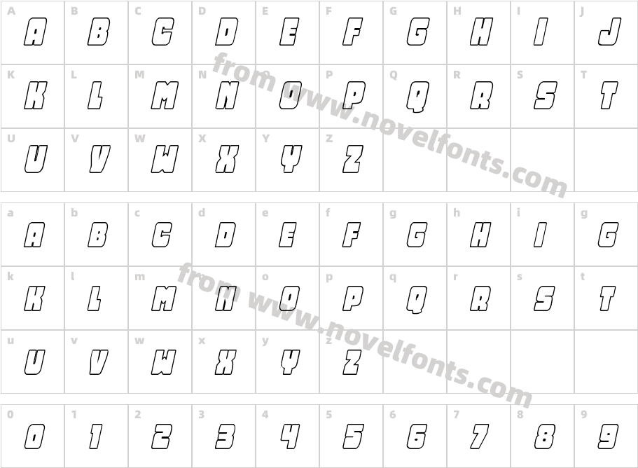 Opus Mundi Outline ItalicCharacter Map