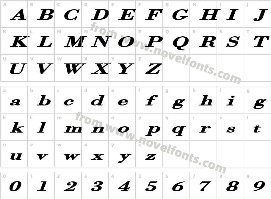 Orgreave Extended Bold ItalicCharacter Map