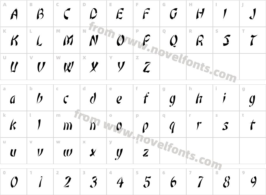 Orient1-Condensed ItalicCharacter Map