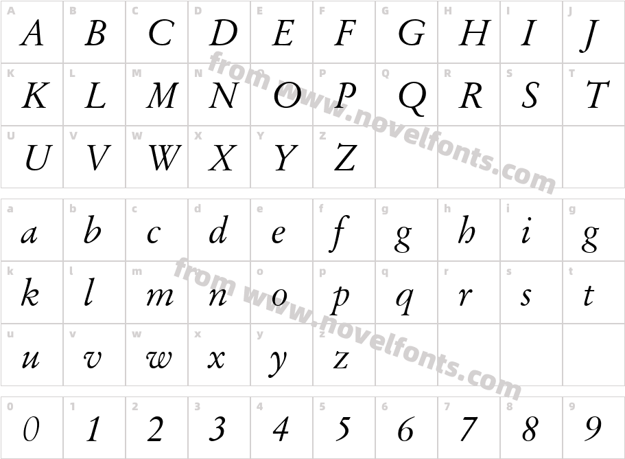 Original Garamond Italic BTCharacter Map