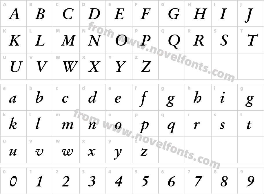 OriginalGaramondBT-BoldItalicCharacter Map