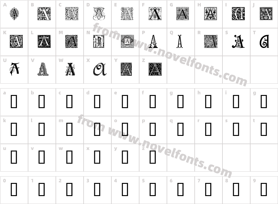 Ornamental Initials ACharacter Map