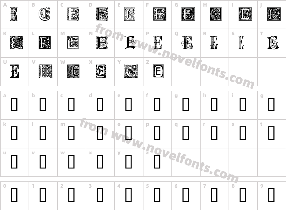 Ornamental Initials ECharacter Map