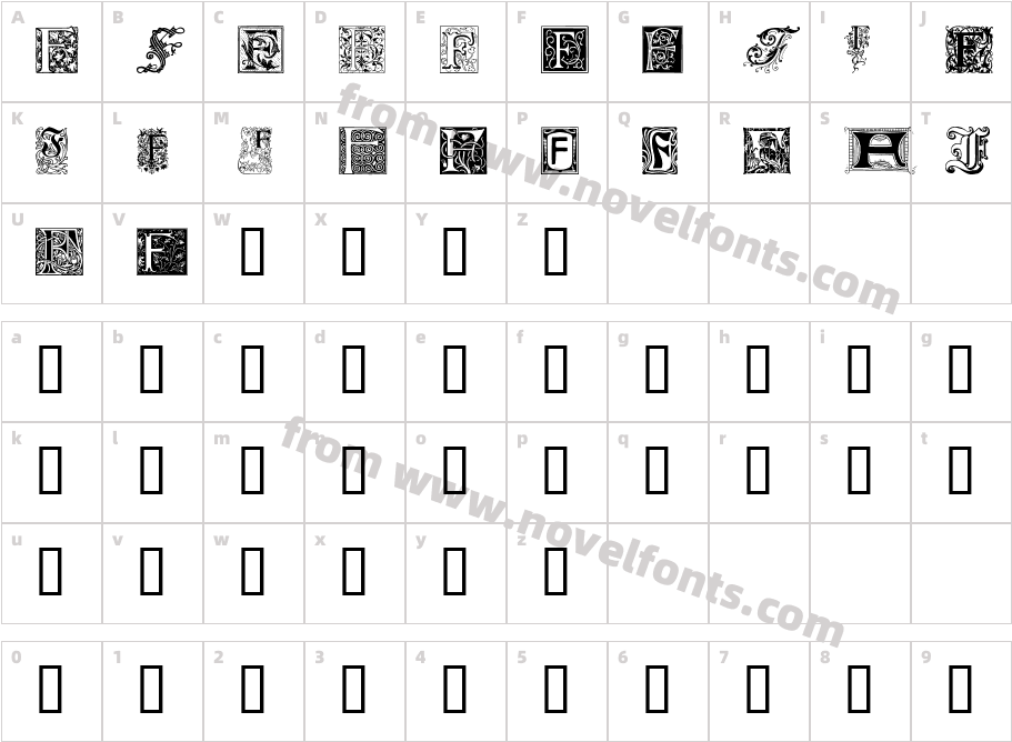 Ornamental Initials FCharacter Map