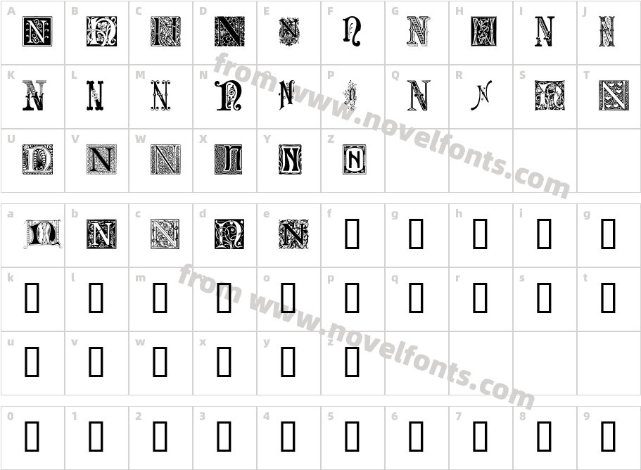 Ornamental Initials NCharacter Map