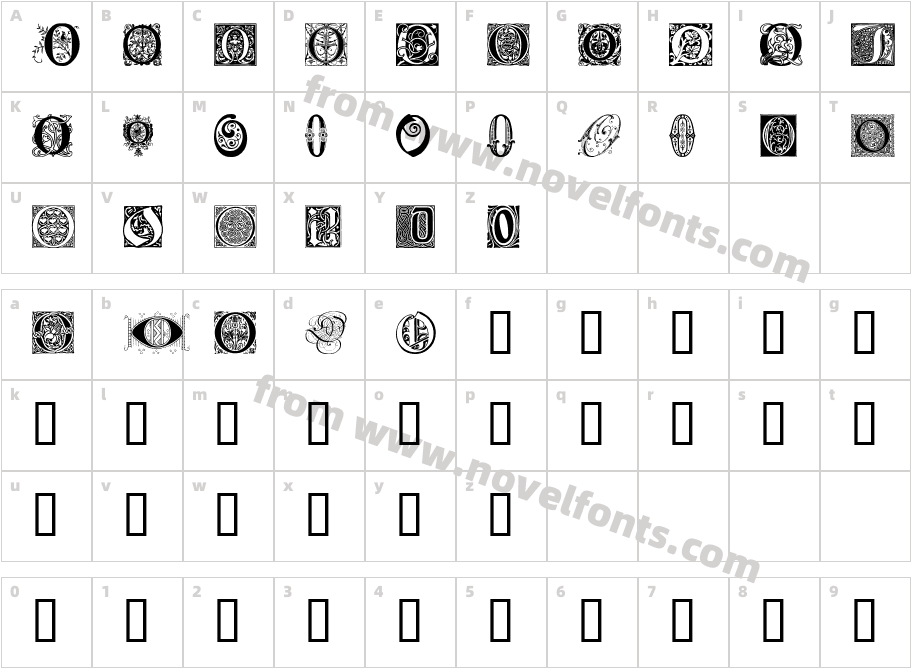 Ornamental Initials OCharacter Map