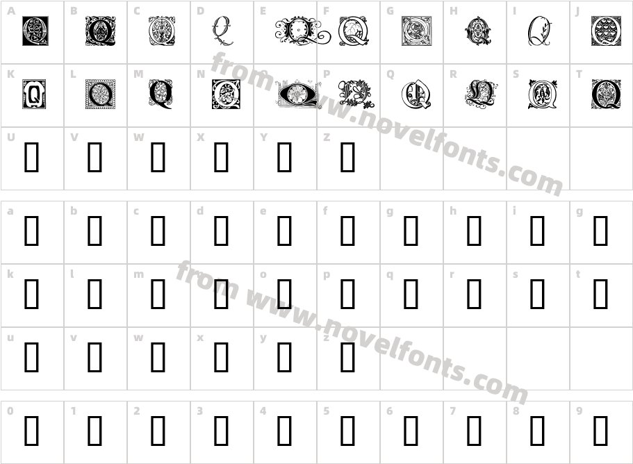 Ornamental Initials QCharacter Map