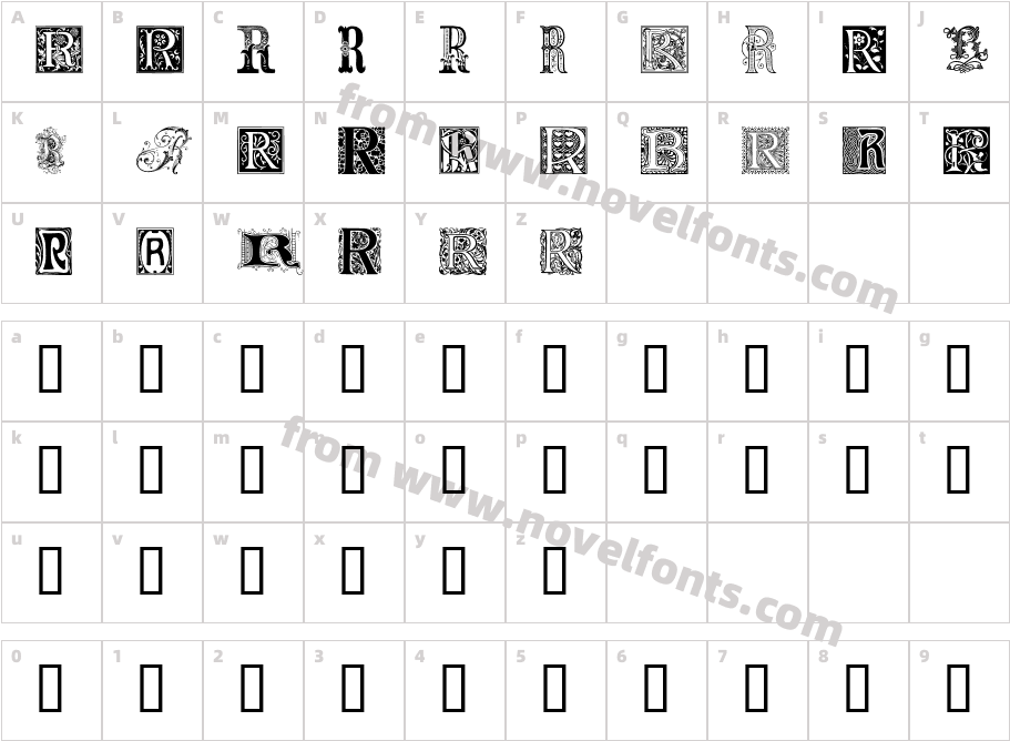 Ornamental Initials RCharacter Map