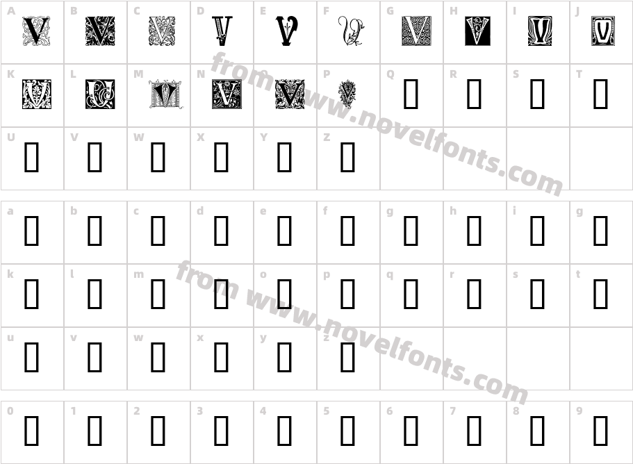 Ornamental Initials VCharacter Map