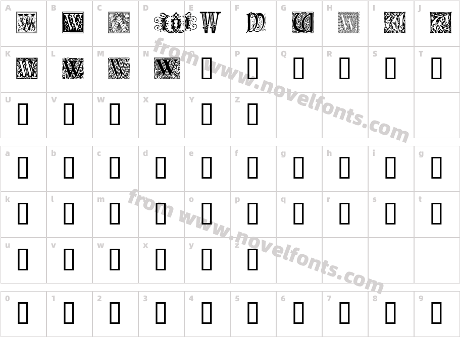 Ornamental Initials WCharacter Map