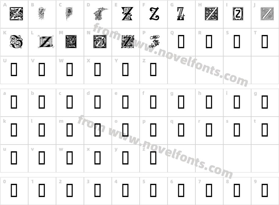 Ornamental Initials ZCharacter Map