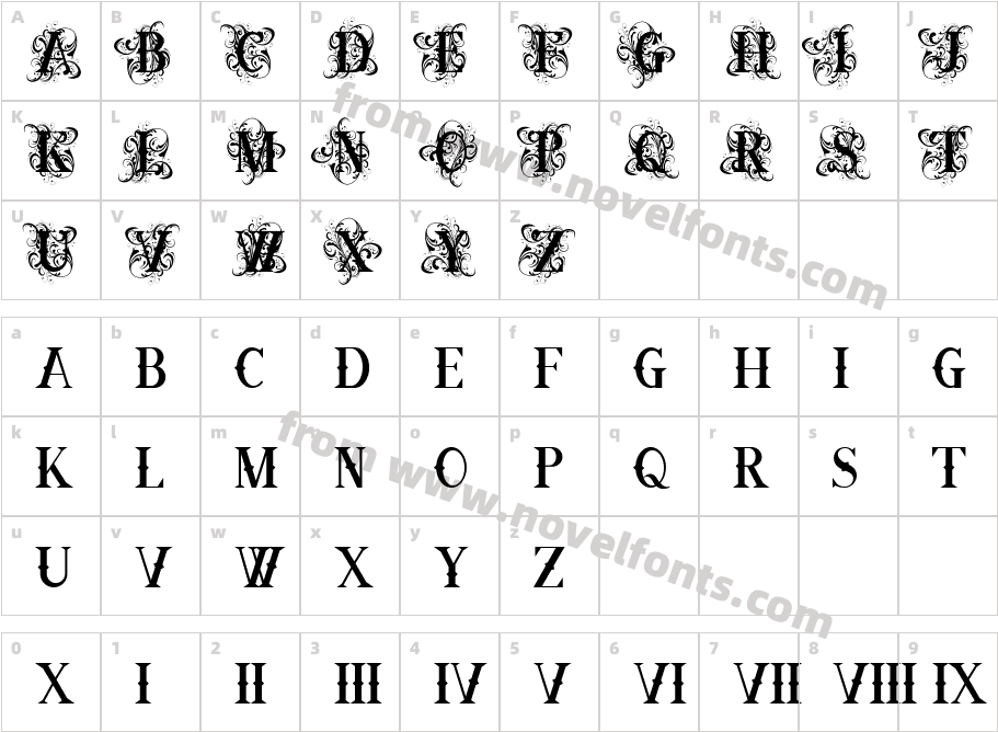 Ornamental Versals BlackCharacter Map