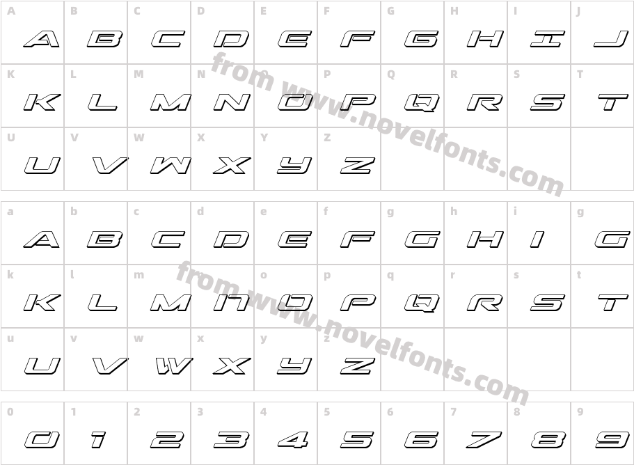 Outrider 3D ItalicCharacter Map