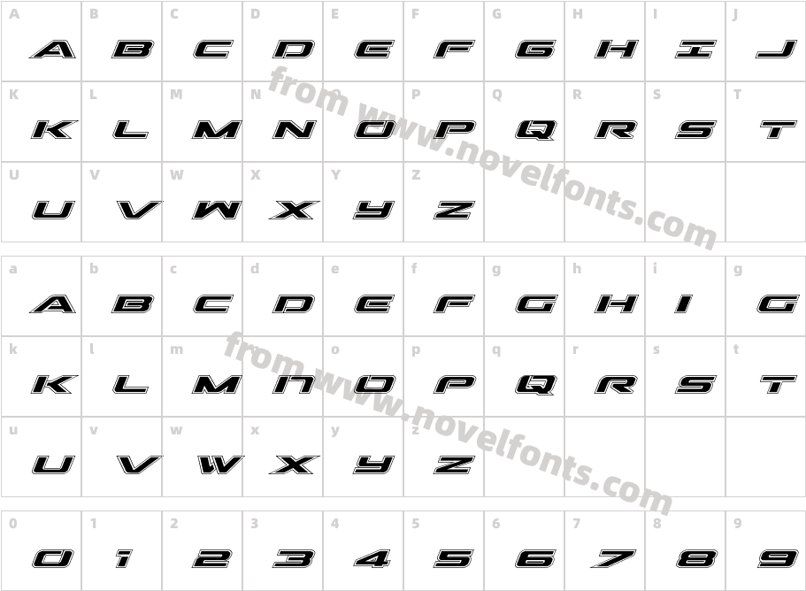 Outrider Academy ItalicCharacter Map