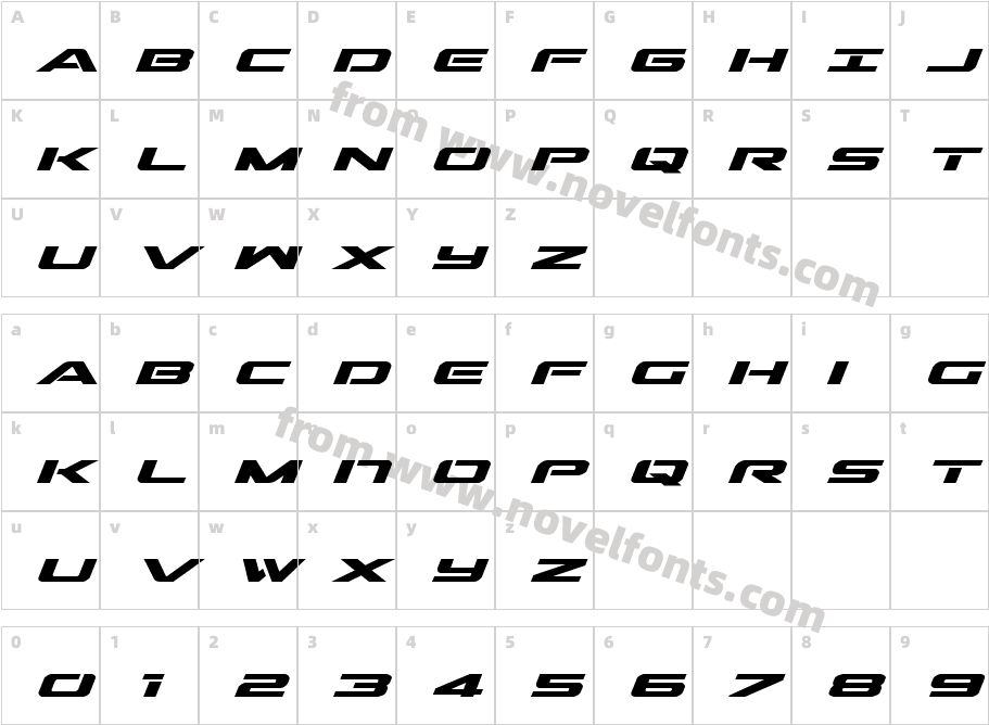 Outrider Bold ItalicCharacter Map