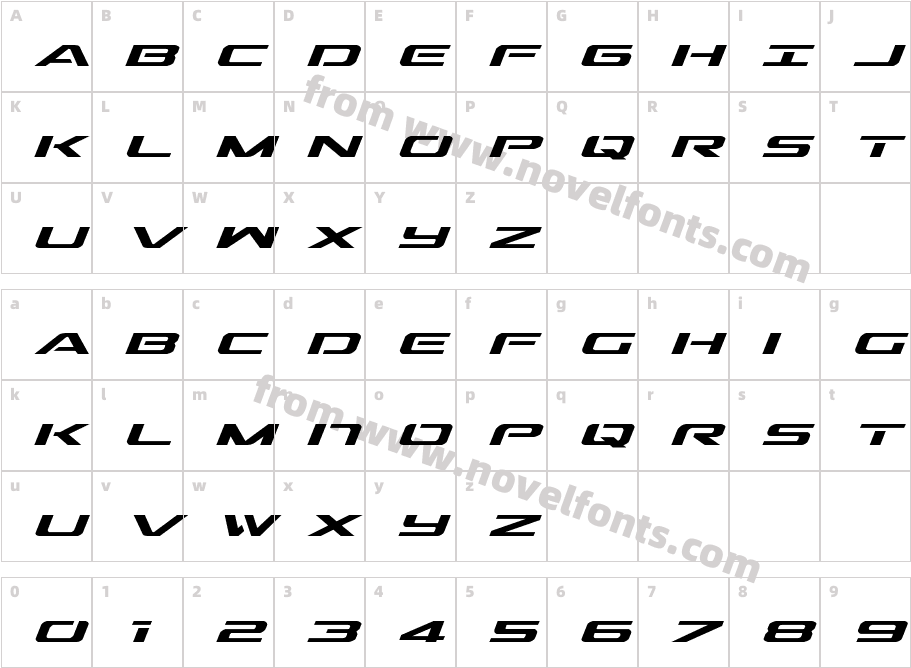 Outrider ItalicCharacter Map