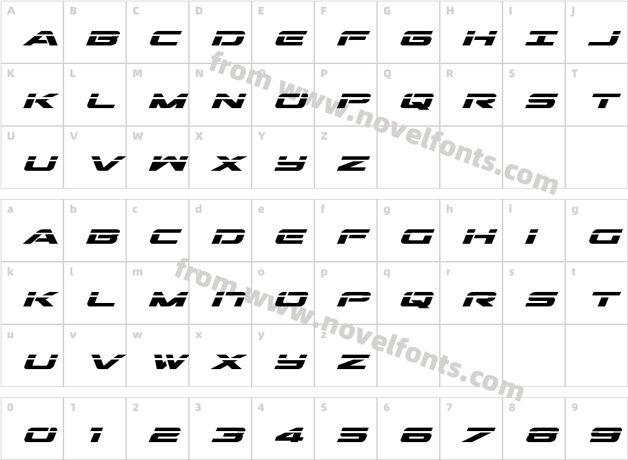 Outrider Laser Bold ItalicCharacter Map