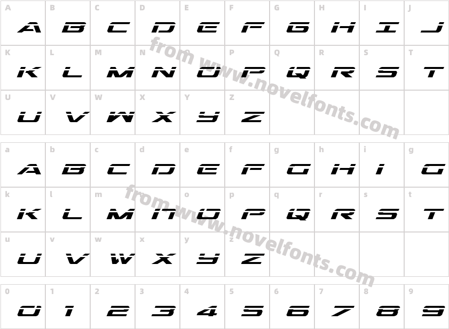 Outrider Laser ItalicCharacter Map