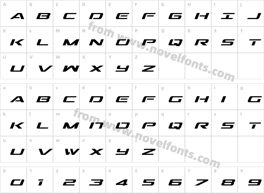 Outrider Semi-Condensed ItalicCharacter Map