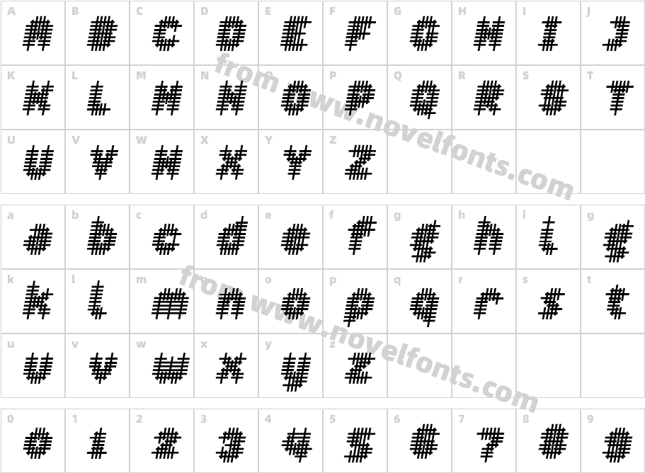 Overcross BoldObliqueCharacter Map