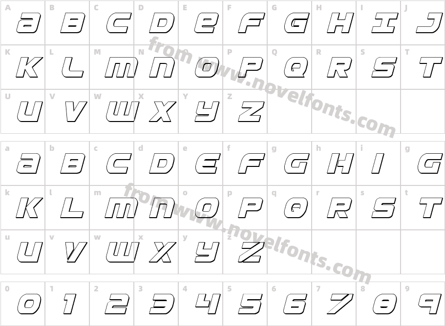 Ozda 3D ItalicCharacter Map