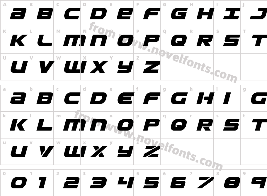 Ozda Expanded ItalicCharacter Map