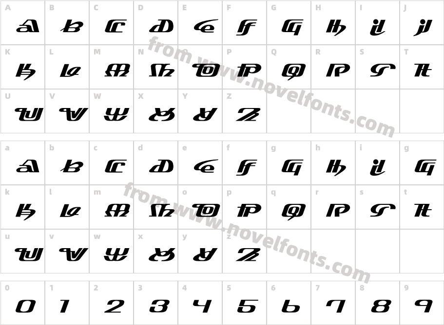 PTAF-ItalicCharacter Map