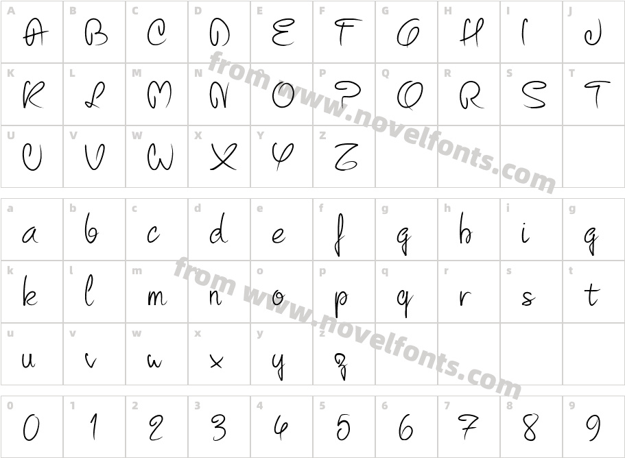 PW Curvy regular scriptCharacter Map