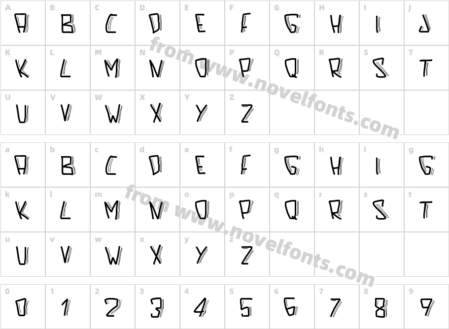 PWScaredFontCharacter Map