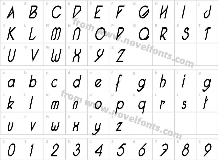 Pacotillenarrow regularitalCharacter Map