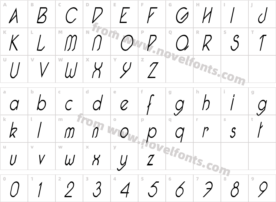 Pacotillenarrowlight italCharacter Map