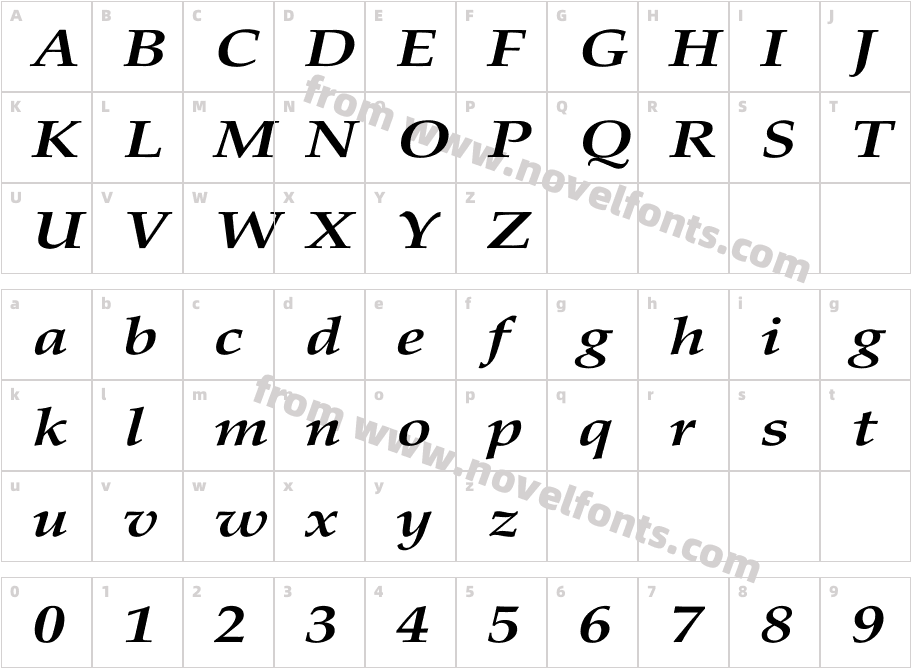 Palatino-BoldItalic WdCharacter Map