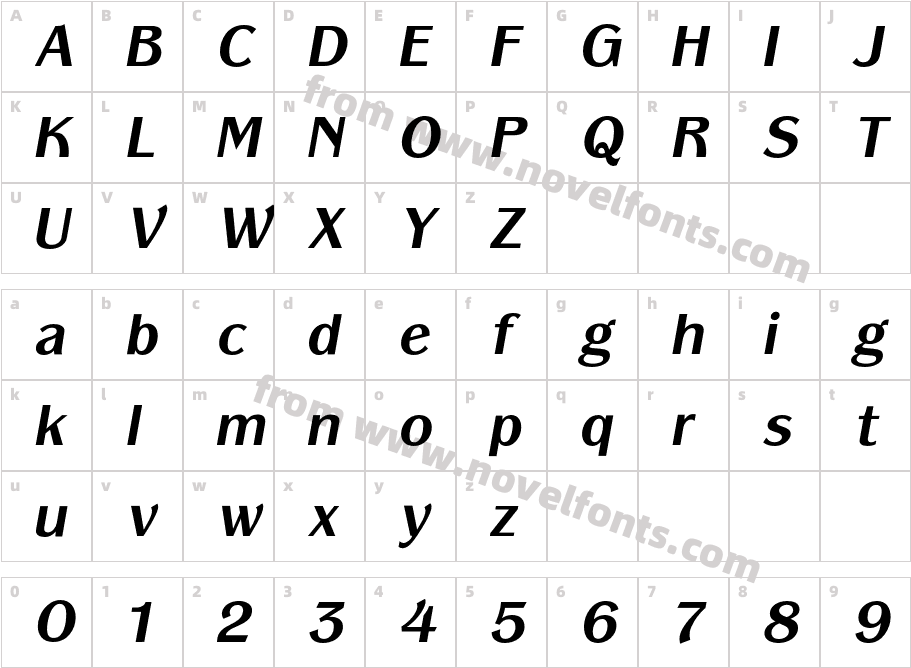 PanacheBoldItalicCharacter Map