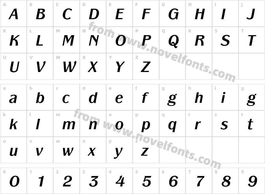 PanacheEF-BoldItalicCharacter Map