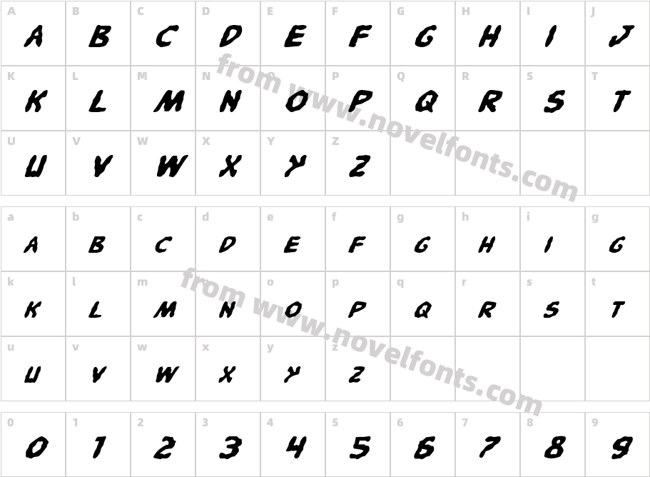 Pandemonious Puffery ItalicCharacter Map