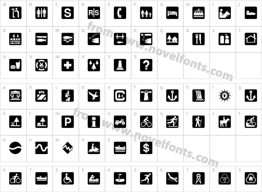DNR Recreation SymbolsCharacter Map