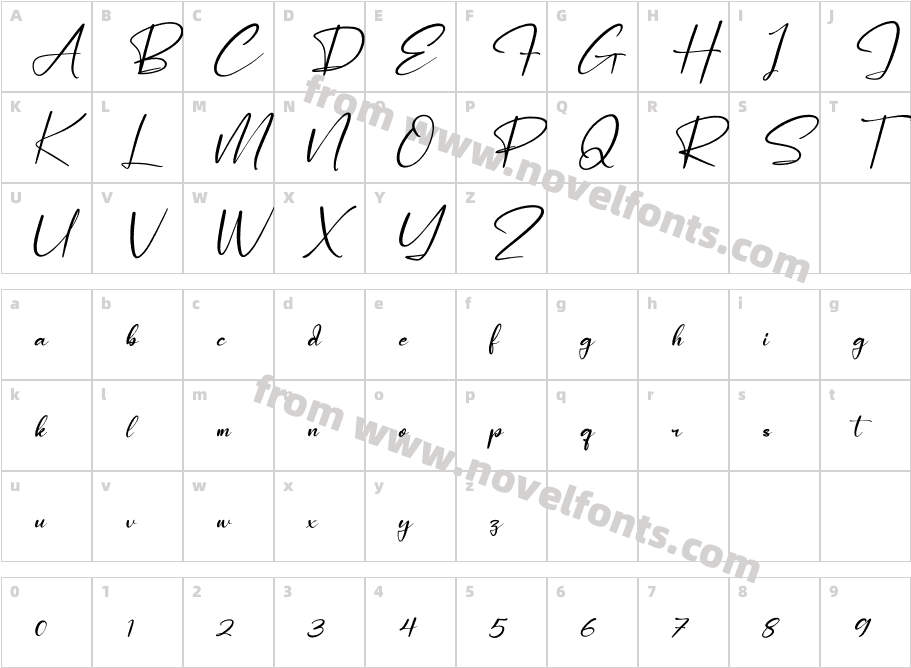 Pantherdam Signature ItalicCharacter Map