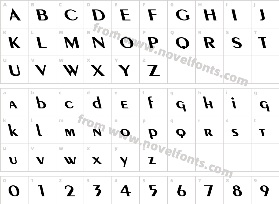 Pare Wide Reverse BoldItalicCharacter Map