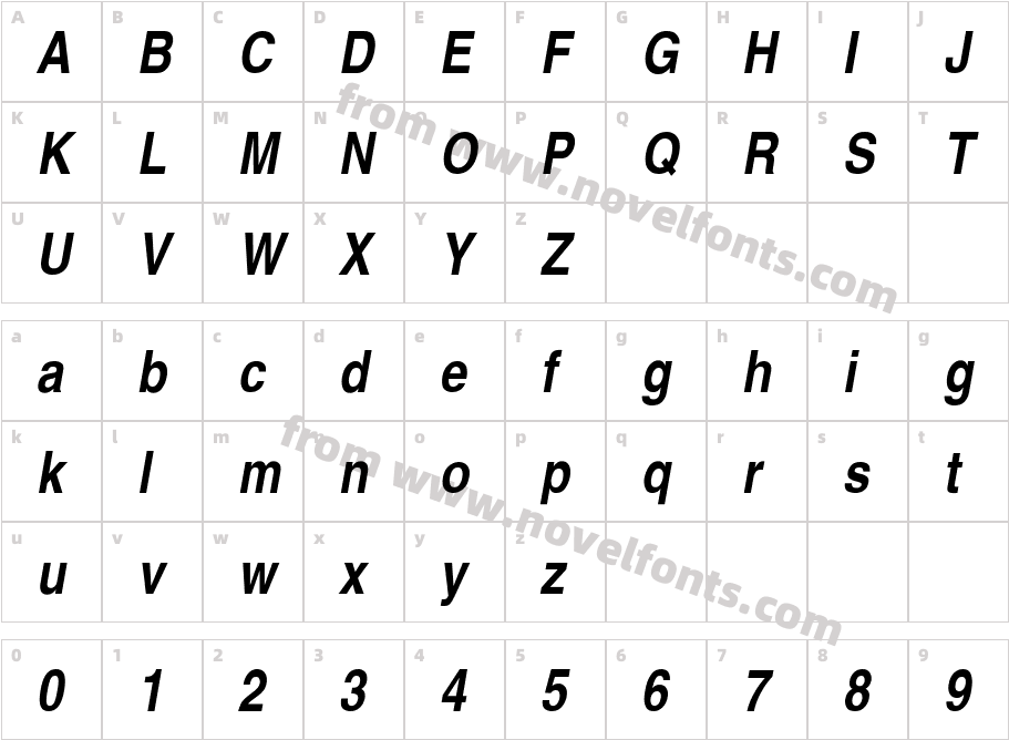 Partridge-Narrow-BoldObliqueCharacter Map