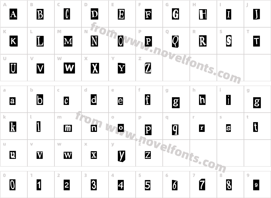 Pauls Ransom Note FontCharacter Map